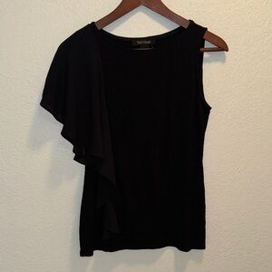 White House Black Market Asymmetrical Black Blouse